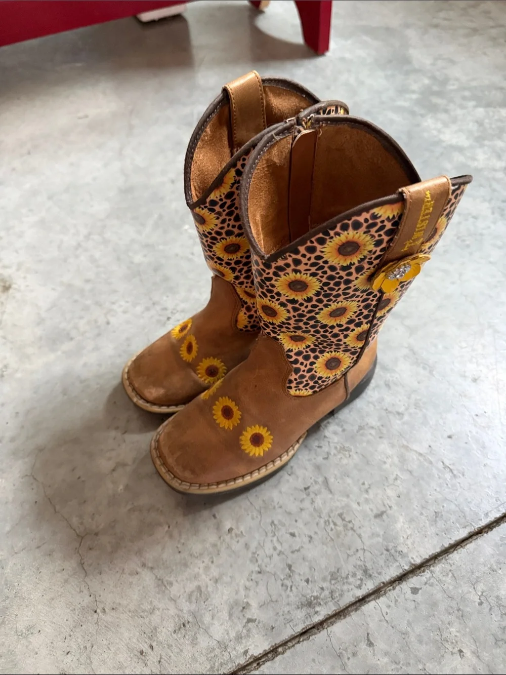 Twister Brown and Yellow Sunflower Kids' Cowboy Boots